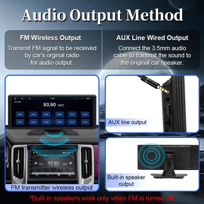 10.26" Car Mirror Radio Multimedia Player – Wireless CarPlay & Android Auto, Bluetooth, AUX, USB Screen