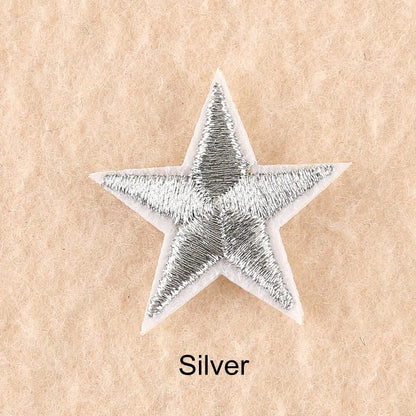 10Pcs Mini Star Embroidery Iron-On Patches – DIY Clothing Appliques Pentagram Stickers for Jackets, Jeans & Bags (Black, White, Gold)