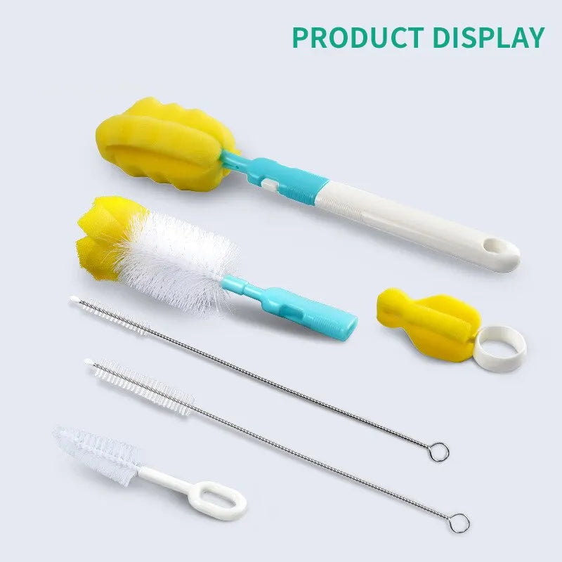6PCS Bottle Cleaning Brush Set – 360° Rotating Nipple Brush Kit, No Dead Corner Cleaning Tools for Bottles & Cups