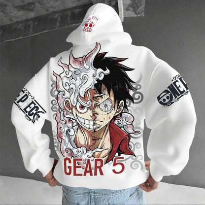 One Piece Luffy Gear 5 Anime Hoodie – Unisex Streetwear Pullover Sweatshirt