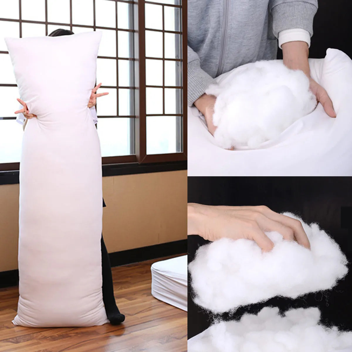 60x180CM Dakimakura Body Pillow – 60x170CM Long Hugging Pillow Core, White Cushion Cover for Anime Bedding & Sleep Support