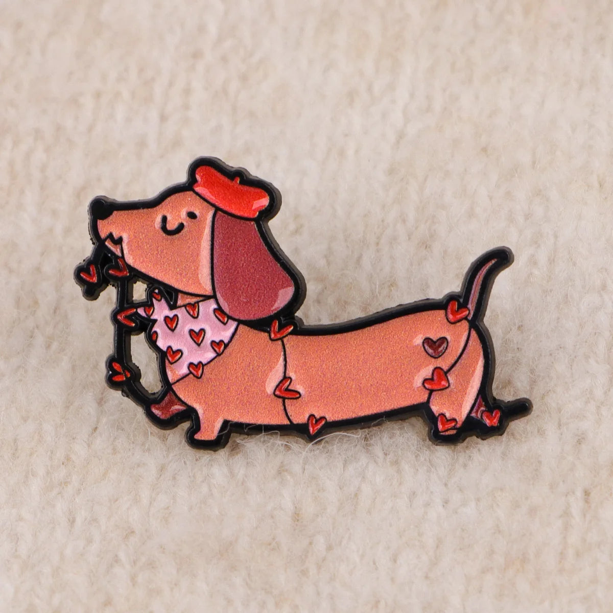 Cute Dachshund Enamel Pin – Cartoon Dog Brooch Lapel Badge for Backpack, Clothing & Gifts