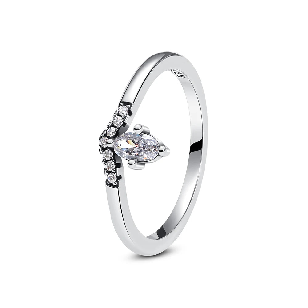925 Sterling Silver Women’s Ring – Crown, Heart & Wishbone Design with Crystal, Rose Gold Engagement & Wedding Jewelry