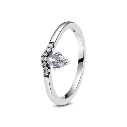 925 Sterling Silver Women’s Ring – Crown, Heart & Wishbone Design with Crystal, Rose Gold Engagement & Wedding Jewelry