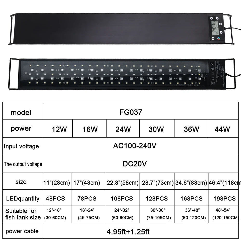 24/7 Full Spectrum LED Aquarium Light – 30-60cm Fish Tank Decoration & Aquatic Plant Growth Lamp, IP68 Waterproof (100V-240V)