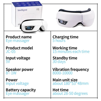 Eye Massage Instrument - Vibration, Airbag Pressure & Hot Compress Eye Massager with Bluetooth Music, Foldable for Fatigue Relief