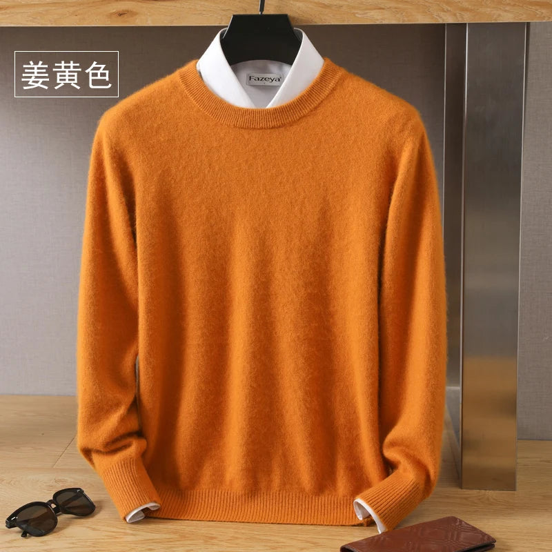 Men's Pure Mink Cashmere Sweater - Luxury O-Neck Long Sleeve Knit Pullover For Autumn & Winter Fashion