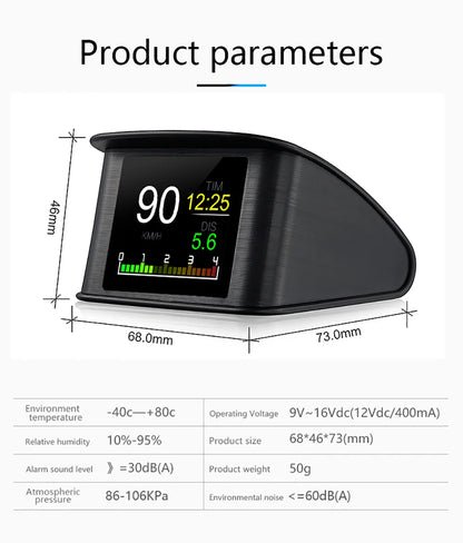 P10 Pro Head-Up Display – On-Board OBD2 Computer with Digital Speedometer, Mileage, Temperature & Driving Data Gauge