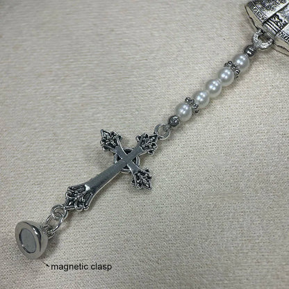 Vintage Virgin Mary Rosary Bracelet – Imitation Pearl Beaded Magnetic Our Lady of Aparecida Cross Prayer Jewelry Gift for Women & Faith Wear
