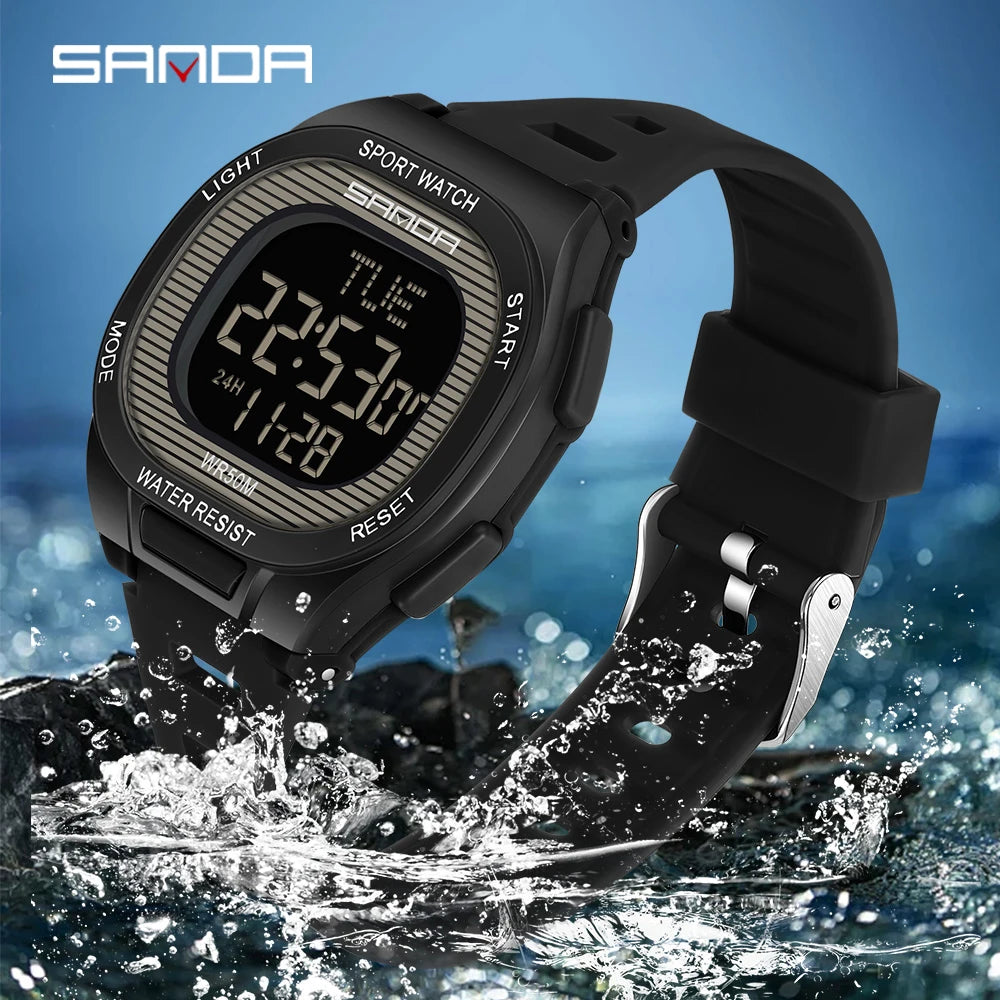 SANDA 2195 Square Digital Watch - Multifunction Waterproof LED Sports Wristwatch for Students