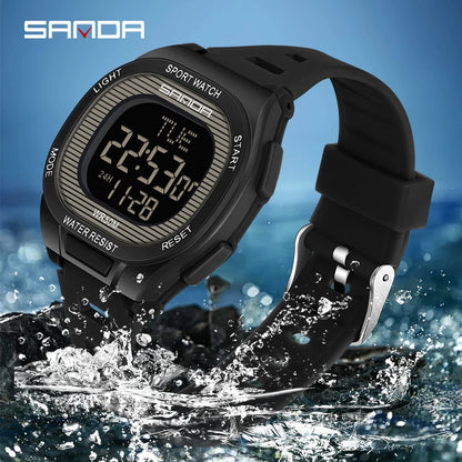SANDA 2195 Square Digital Watch - Multifunction Waterproof LED Sports Wristwatch for Students