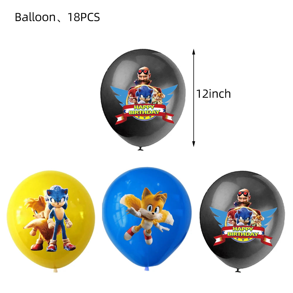 Sonic Cartoon Party Supplies Set – Disposable Tableware with Plates, Cups, Napkins & Balloons for Boys’ Birthday & Baby Shower Decor