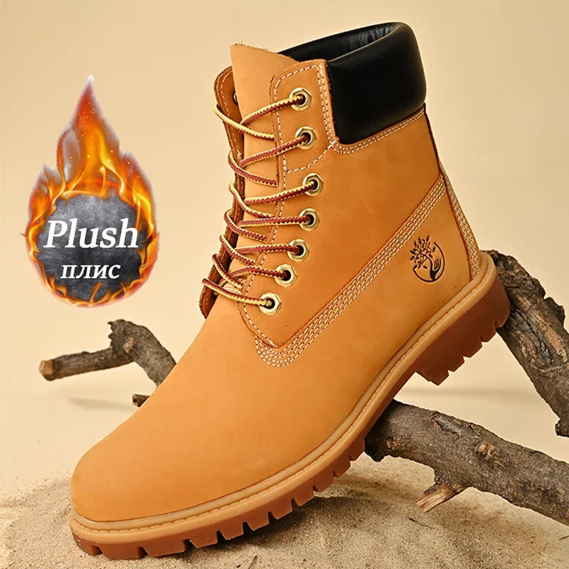High Top Leather Boots for Men & Women – Fashion Lace-Up Outdoor Sneakers, Non-Slip Casual Ankle Shoes for Couples