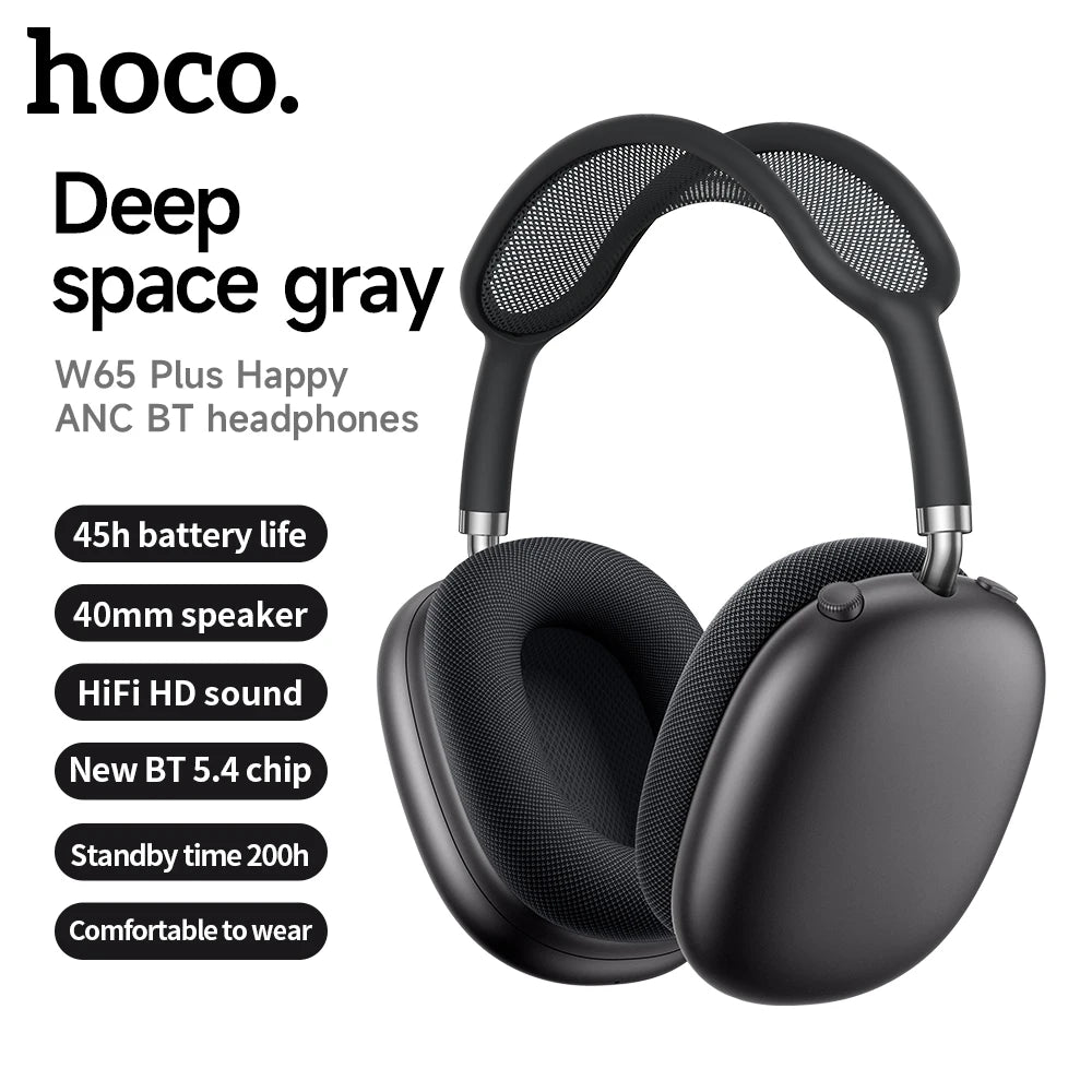 HOCO W65 Plus ANC Bluetooth Headphones – Wireless Over-Ear Noise Cancelling HiFi Sport Headset with Control Button
