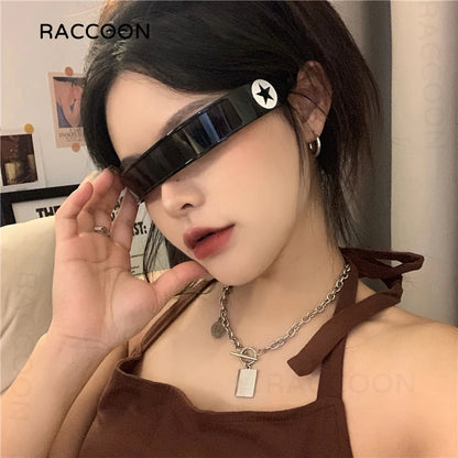 One Piece Y2K Sunglasses - Vintage Star Pentagram Shape Wrap Around Narrow Frame Punk Sun Glasses for Fashion Trendsetters - Futuristic Shades