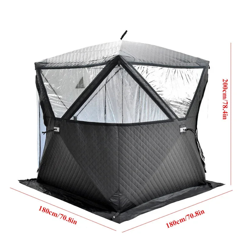 Outdoor 3-4 Person 4-Season Sauna House – Thickened Winter Ice Fishing Tent with Large Window & Chimney Mouth, Quick Open & Portable