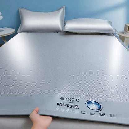 Cooling Ice Silk Bed Mat - Carbon Fiber Summer Mattress Cover with Pillowcase