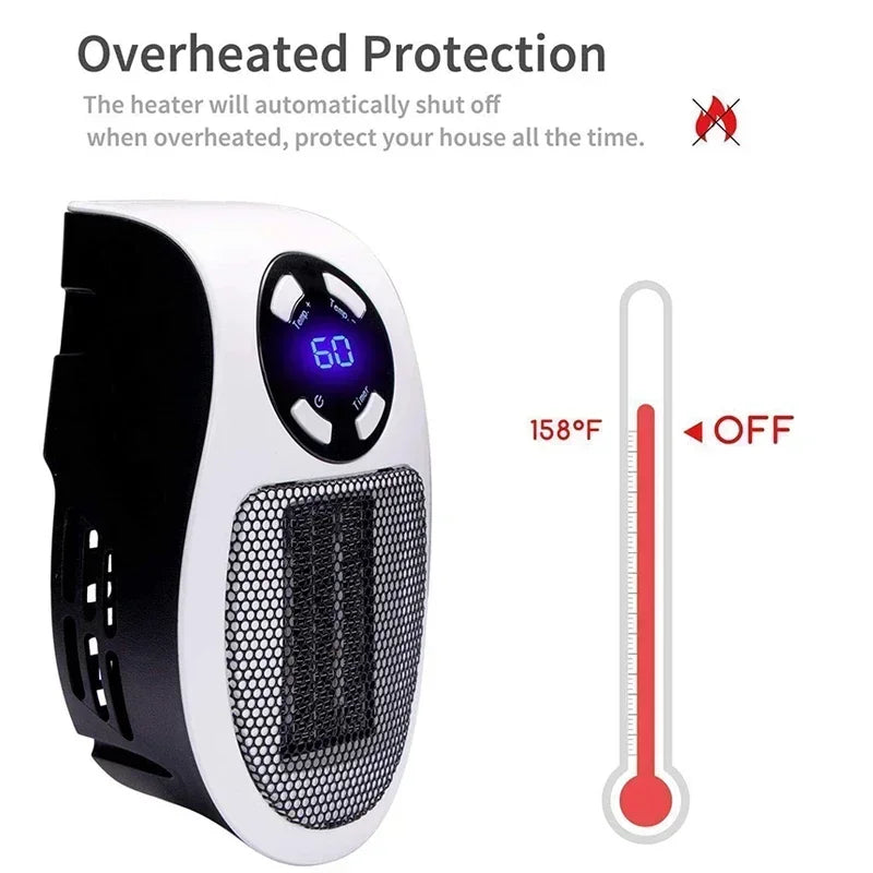 Portable Electric Wall-Mounted Space Heater - Compact Warm Air Blower for Winter Heating, Bedroom and Home Use