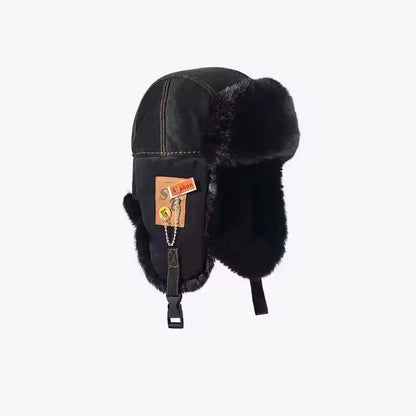 Unisex Bomber Ushanka Hat – Thick Warm Fur Winter Hat with Earflaps for Men & Women, Black & Grey Ski Cap