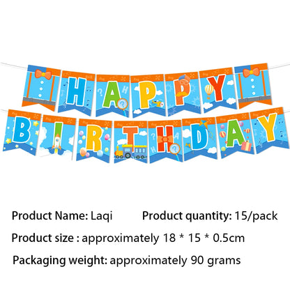 Happy Birthday Party Supplies Set — Cartoon Movie Theme Flag Banner, Paper Tableware, Latex Balloons & Cake Topper Decoration