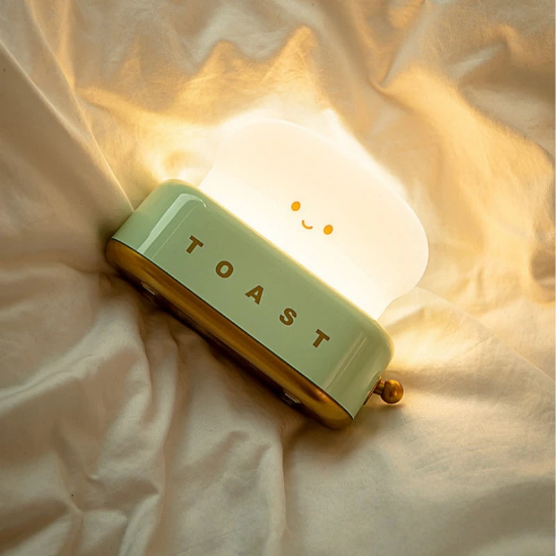 INS Style Toast Maker Night Light – Creative LED Bedside Desk Lamp with Timer