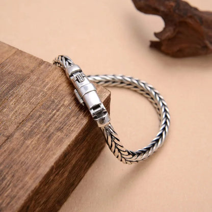 100% S925 Sterling Silver Handmade Woven Bracelet — Retro Domineering Style for Men & Women, Pure Silver Jewelry