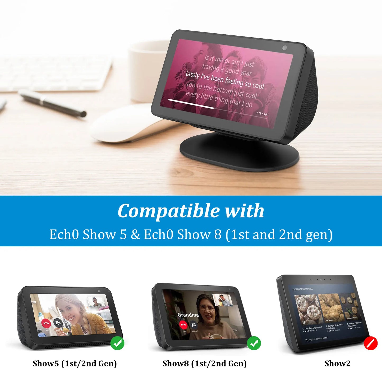 Adjustable Echo Show Stand - Ergonomic Anti-Slip Display Holder for Echo Show 5 & 8 1st/2nd Gen