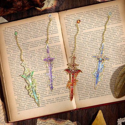 Fantasy Sword Bookmarks - 4-Piece Metal Book Markers for Books, Journals and Planners