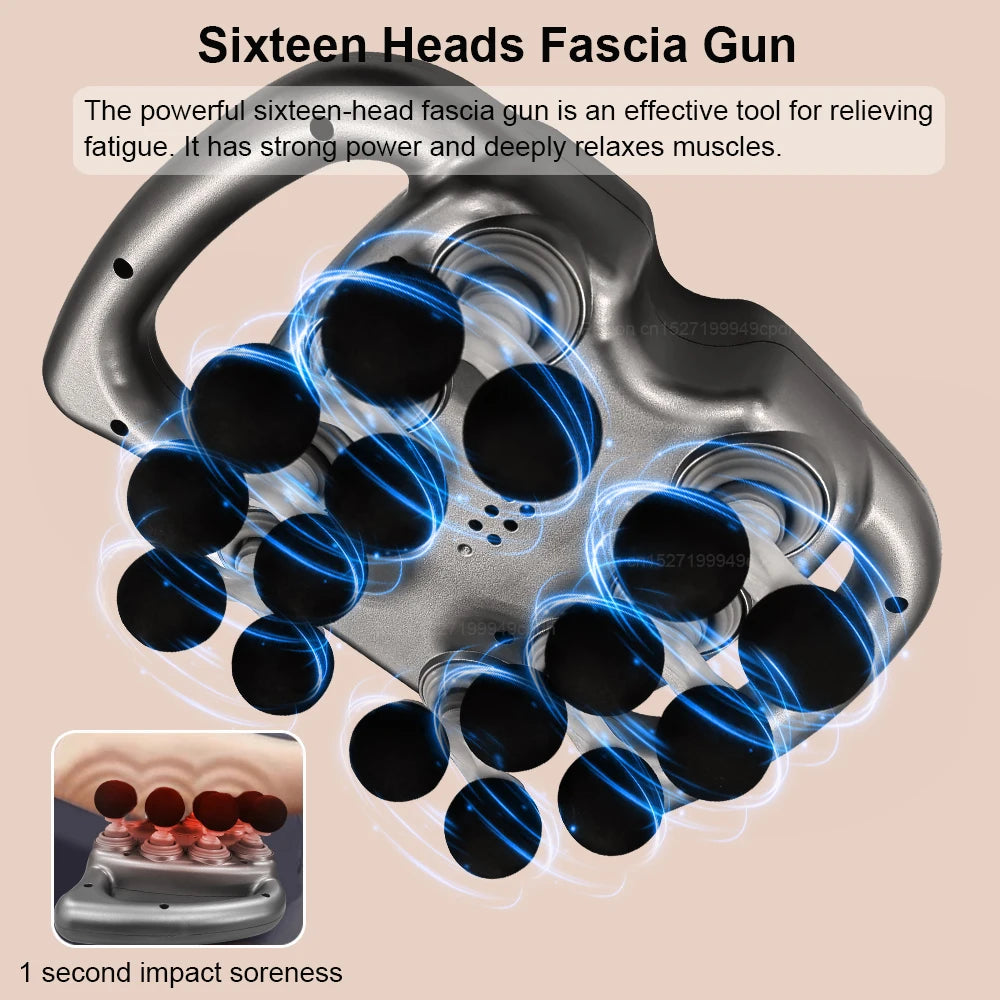 Fascia Gun Muscle Massager | 16-Head High Frequency Neck, Shoulder & Waist Massage Machine – Professional Fascia Massage Gun