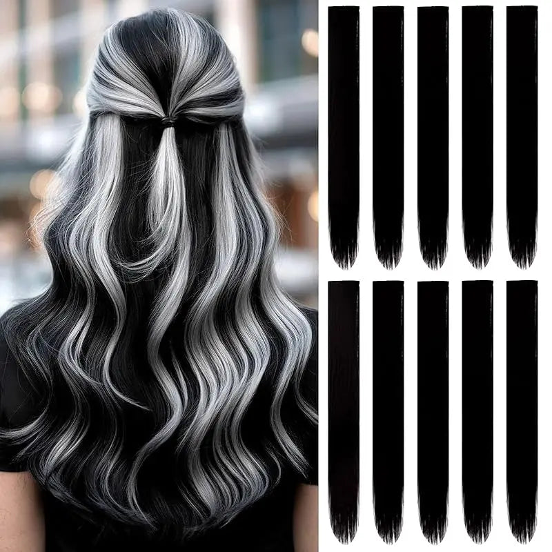 1/5/11 Pack 22" Clip-In Multi-Color Rainbow Hair Extensions – Synthetic Highlights for Girls, Women & Kids