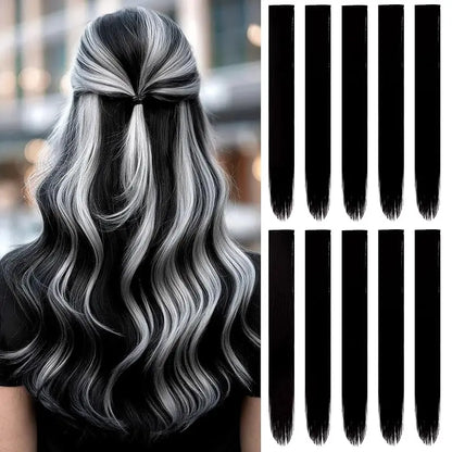 1/5/11 Pack 22" Clip-In Multi-Color Rainbow Hair Extensions – Synthetic Highlights for Girls, Women & Kids