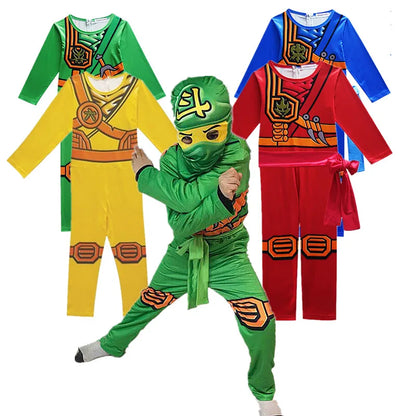 Kids Ninja Cosplay Superhero Jumpsuit – Anime Ninja Costume with Toy Fork, Fancy Party Dress for Carnival & Halloween