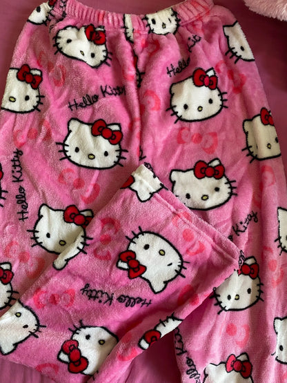 Y2K Hello Kitty Sanrio Pajama Pants – Women’s Anime Cartoon Sleepwear, Cozy Couple Home Trousers