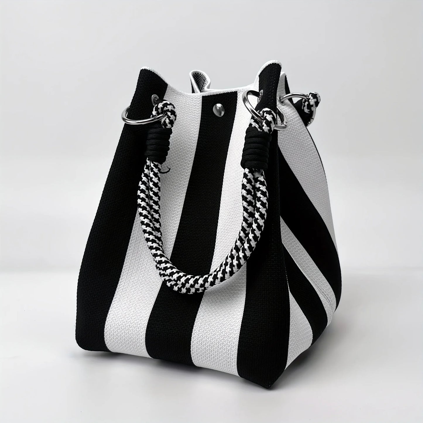 2025 Retro Floral Knitted Handbag – Mixed-Color Tote Bag with Safety Clasp Closure
