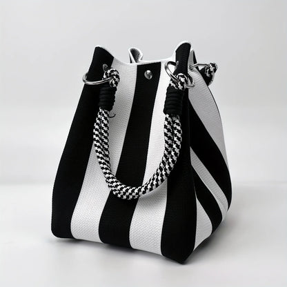 2025 Retro Floral Knitted Handbag – Mixed-Color Tote Bag with Safety Clasp Closure