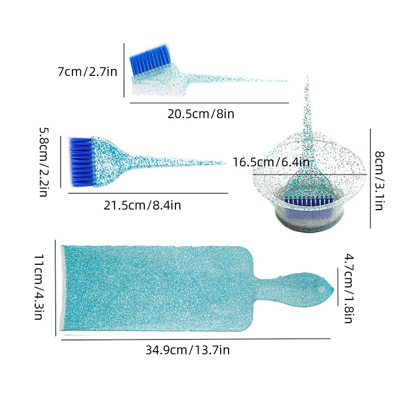 4pcs Hair Dye Bowl & Brush Set – Crystal Shiny Coloring Mix Board for DIY & Professional Hairdresser Styling Tools
