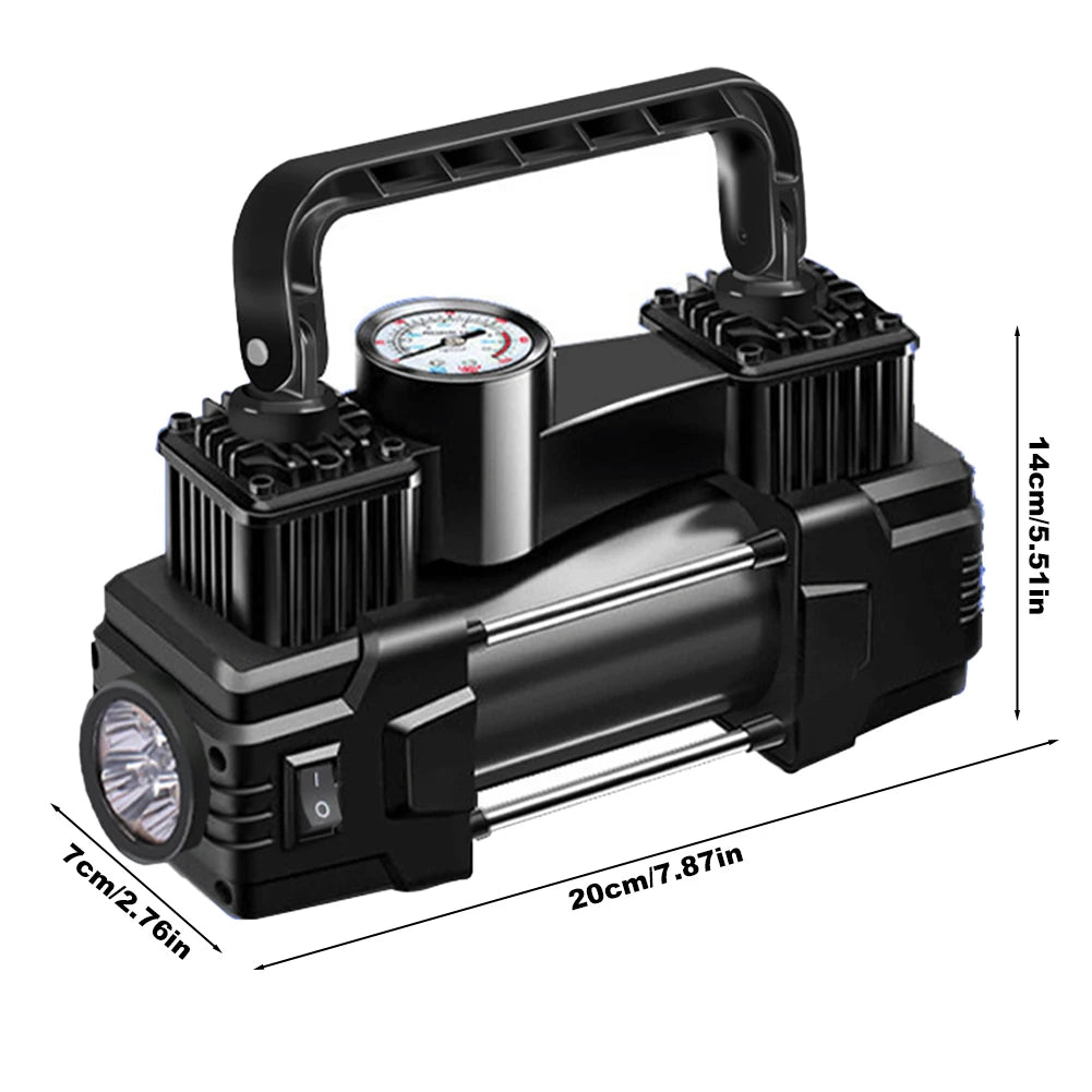 12V 150PSI Mini Air Compressor – Dual Cylinder Heavy Duty Tire Inflator with LED Light, Car Electric Pump