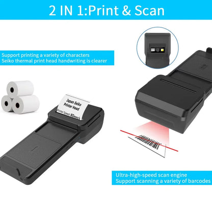58mm Thermal Printer & 2D Bluetooth Scanner - 2-in-1 Mobile Back Clip with 7.4V 3000mAh Battery