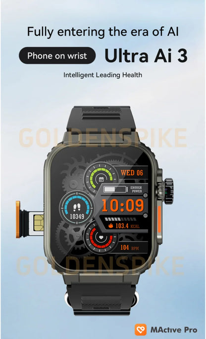 Microwear Ultra Ai3 Smartwatch – 5G, 180° Rotating Camera, Google Play, GPS, WiFi, 2.2" AMOLED HD Display, 4G Calling for Men
