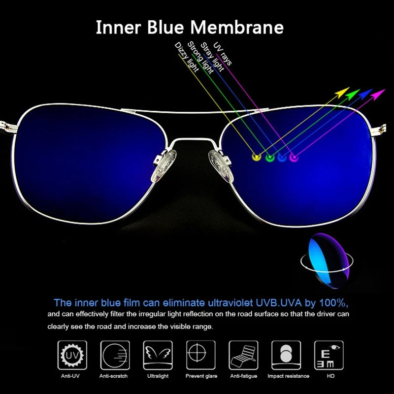 RE Military Aviation Sunglasses — Vintage Titanium Frame Pilot Glasses for Men & Women