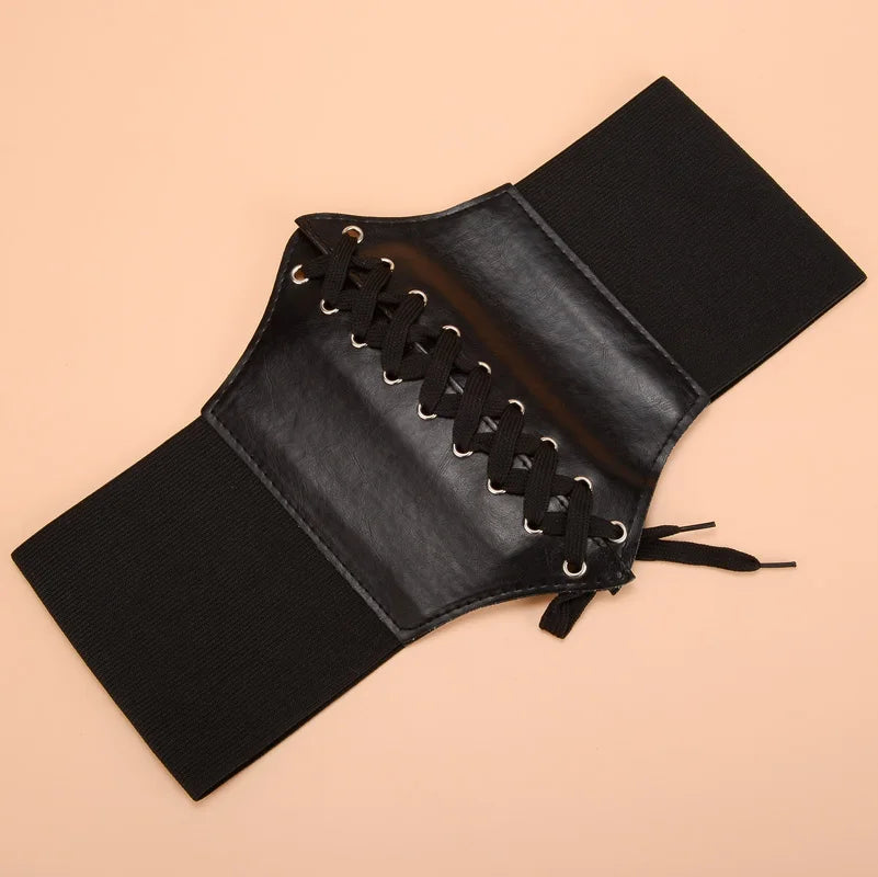 New Corset Punk Black Wide Belt - PU Leather Slimming Body Belt for Women, High Waist Elastic Cummerbund for Dresses