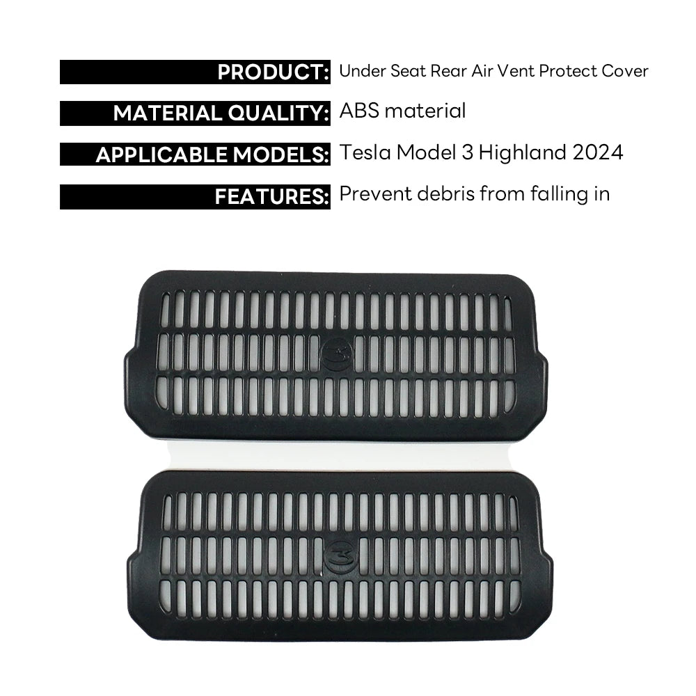 2024 Tesla Model 3 Highland Rear Air Vent Cover – Under Seat Anti-Blocking Outlet Grille Protector Accessory