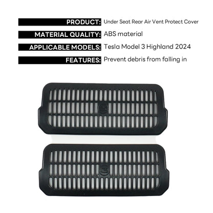 2024 Tesla Model 3 Highland Rear Air Vent Cover – Under Seat Anti-Blocking Outlet Grille Protector Accessory