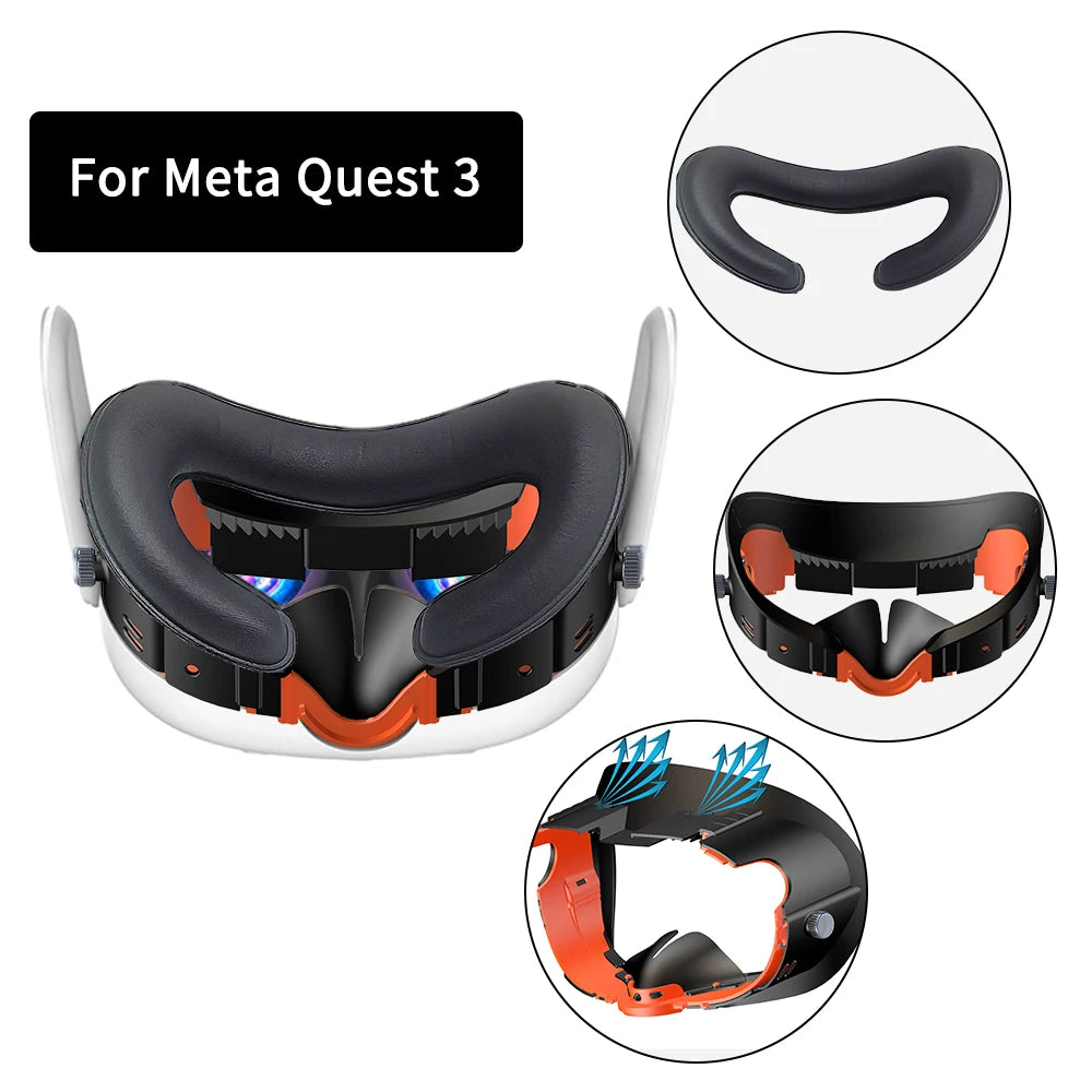 Adjustable PU Leather Facial Interface & Foam Cushion for Meta Quest 3 – Comfortable VR Face Pad Replacement Accessory