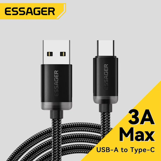 Essager 3A USB Type C Cable – USB A to Type C Fast Charging Data Charger Cord for iPhone 15, Samsung, Xiaomi Mobile Phones