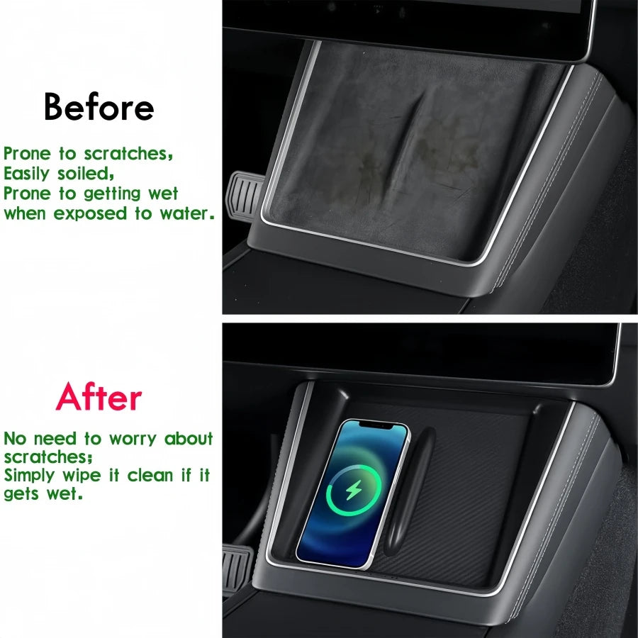 Silicone Wireless Charging Mat for Tesla Model Y Juniper 2025–2026 & Model 3 Highland - Anti-Slip Center Console Protector Pad