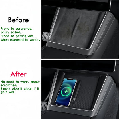 Silicone Wireless Charging Mat for Tesla Model Y Juniper 2025–2026 & Model 3 Highland - Anti-Slip Center Console Protector Pad