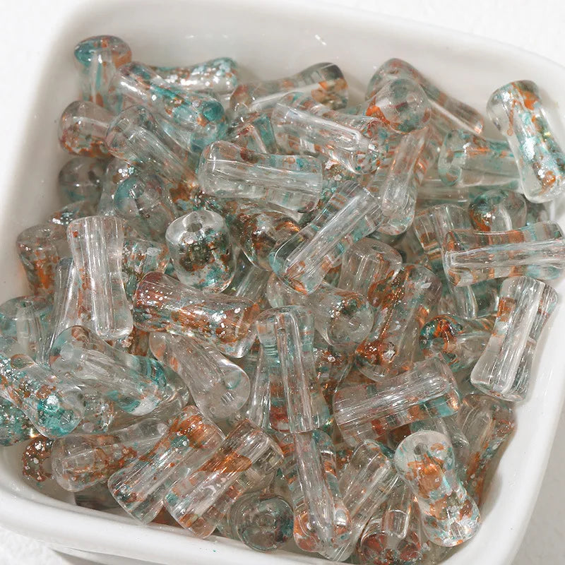 30PCS Green Glass Bamboo Beads - Jade Tube Shape Loose Beads for DIY Bracelet, Necklace & Jewelry Making Accessories