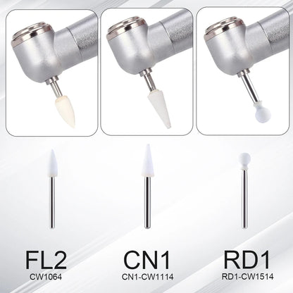 AZDENT White Stone Polishing Burs Kit – Flame, Cone & Round Shapes for Porcelain, Enamel & Composite Resin