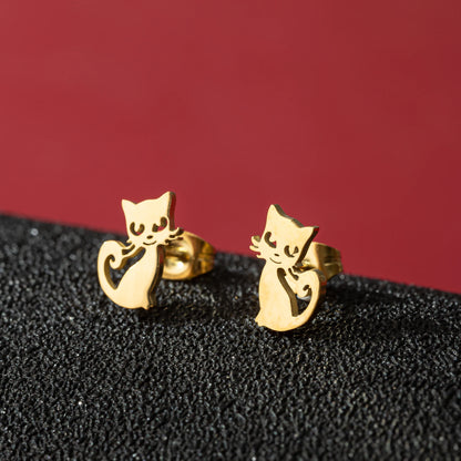 Jisensp Cartoon Cat Earrings — Cute Stainless Steel Kitten Studs for Women & Girls, Funny Animal Jewelry